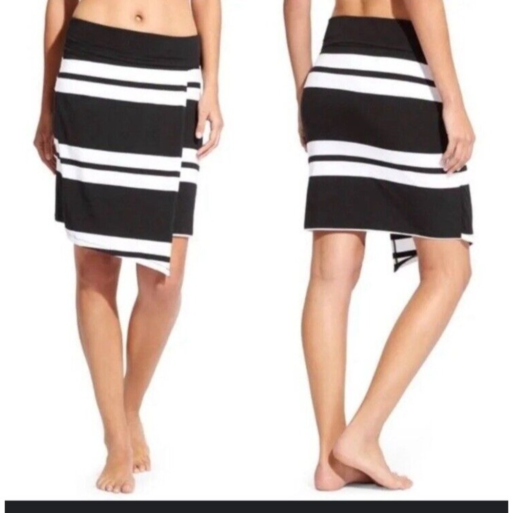 Athleta Womens Preppy Striped Faux Wrap Skirt Tencel Blend Size S Nautical Mod